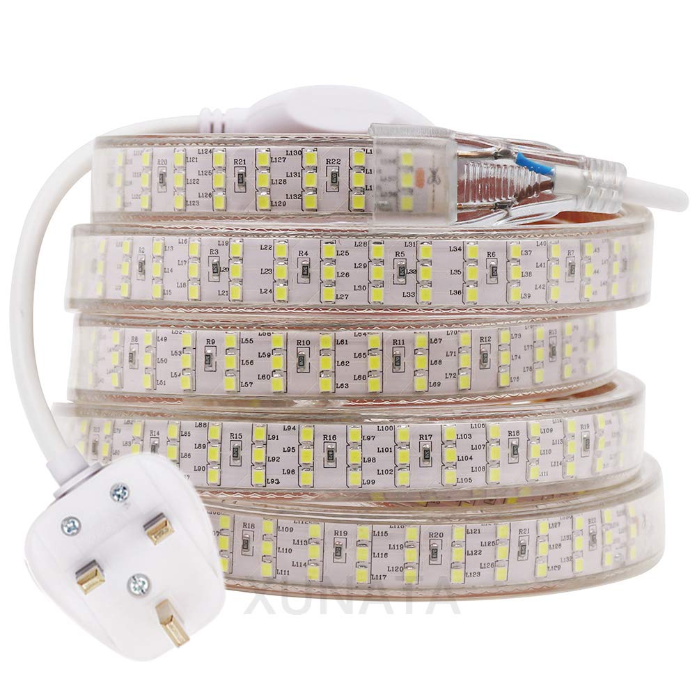 GQL 7m 220V 240V LED Strip, 2835 SMD 276 LEDs/m Rope Light Mains Powered, IP65 Waterproof for Indoor Outdoor Decoration White Ribbon