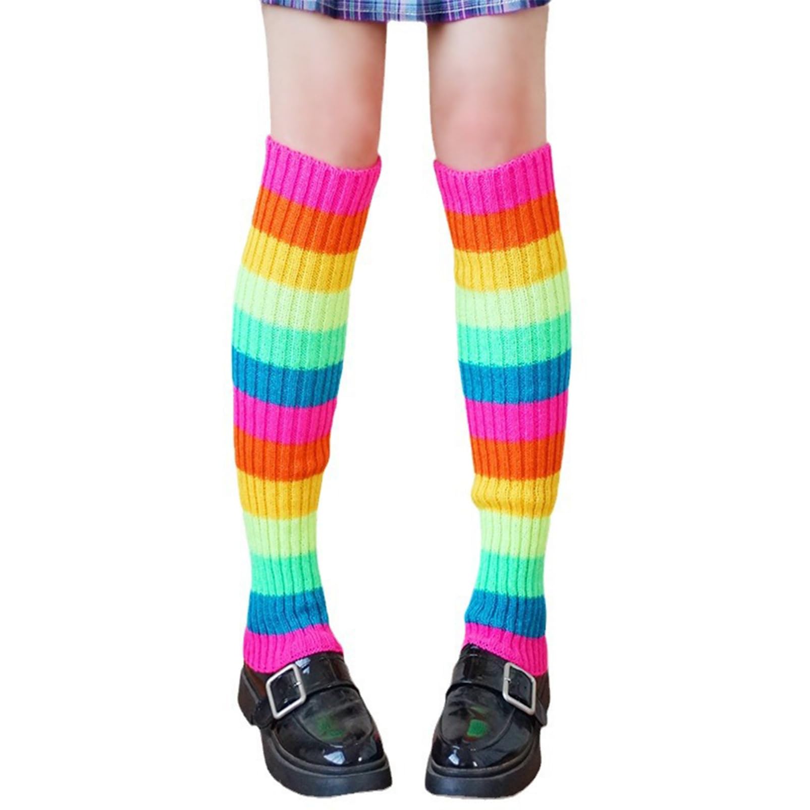 Rainbow Leg Warmers 80s Knit Neon Leg Sleeves Ribbed Knit Boot Socks for Yoga Sports Party