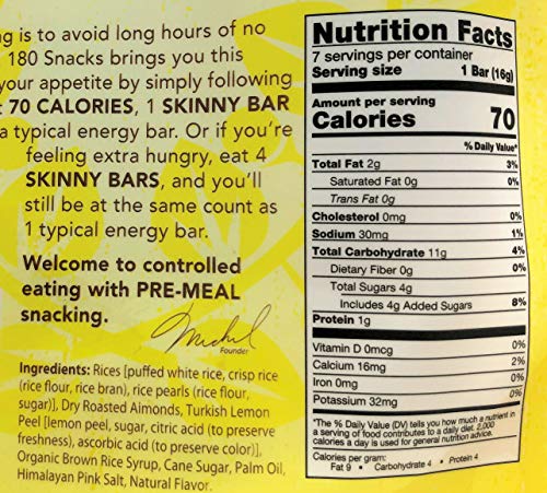 180 Snacks Pre-Meal Snack Skinny Rice Bar with Himalayan Salt Variety Bundle Pack (4) 3.22 oz each