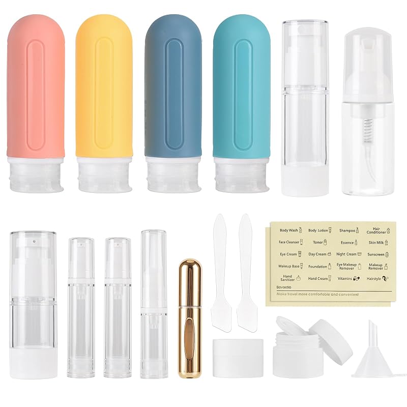 Conjunto de Frascos para Viagem Beveetio com 19 Peças e Recipientes de Silicone de 90 mL