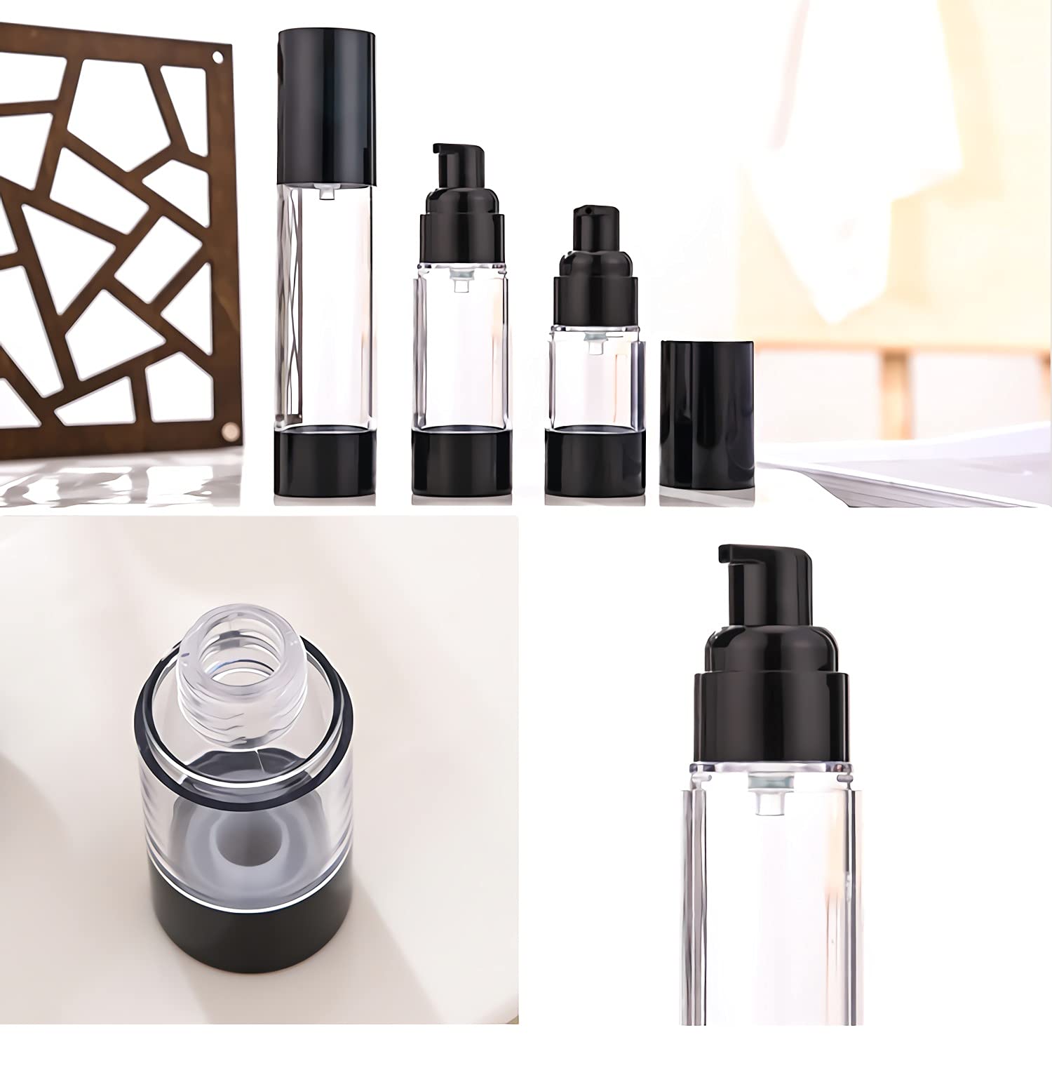 TIANZD 12 Pezzi 30 ml Plastica Bottiglie Airless Dosatori per Cosmetici, Nero Trasparente Bottiglie di Pompa Ricaricabile per Gel Dispenser, Flacone Contenitori per Liquidi Viaggio con Siringa