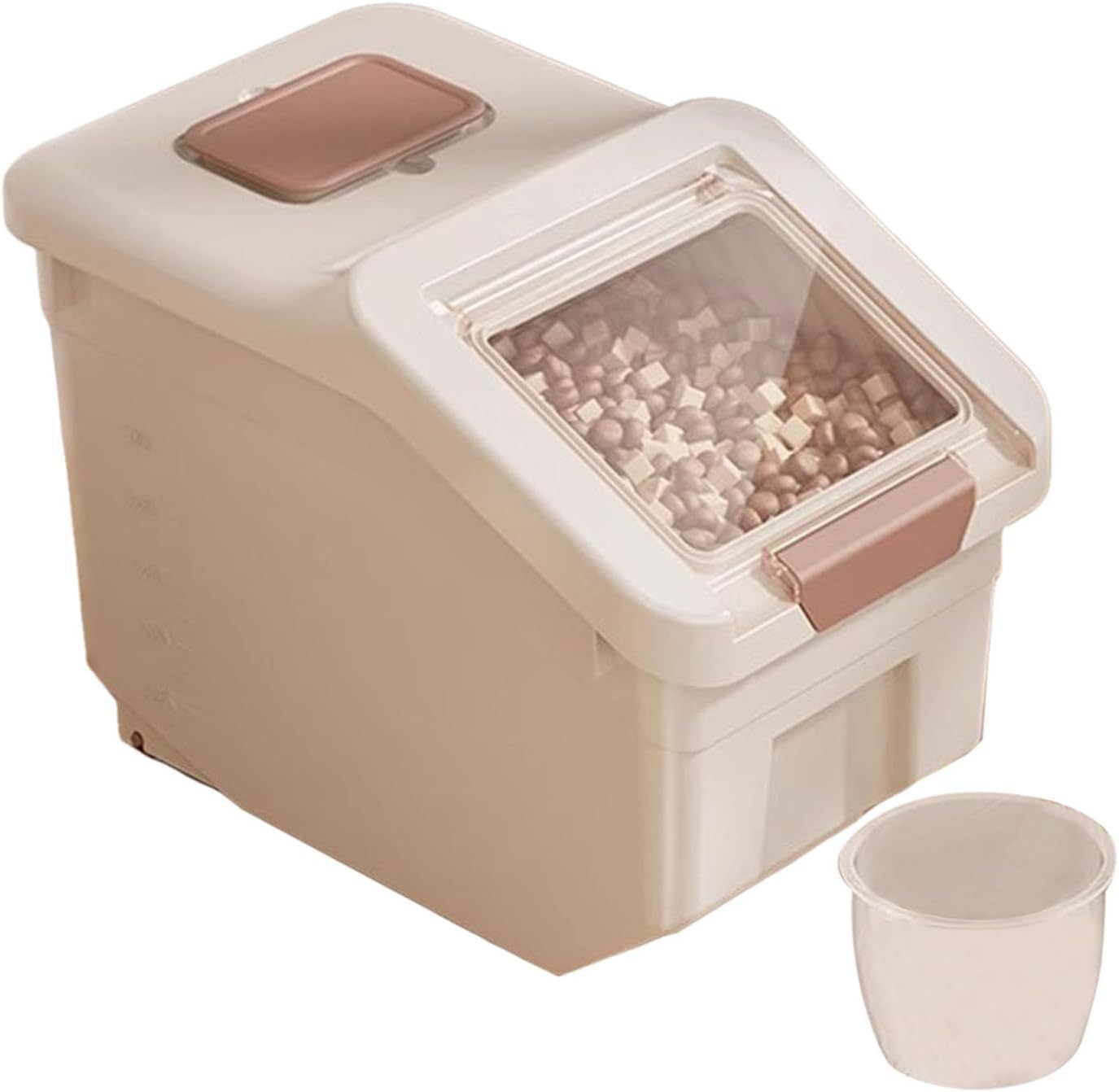 Dog Food Storage Container with Measuring Cup,Transparent Food Grade Cat Food Pet Dried Food Snack Storage Tank,Sealed and Large Capacity Storage Cat Dog Food Storage,for Rice Grain Foods (White, M)