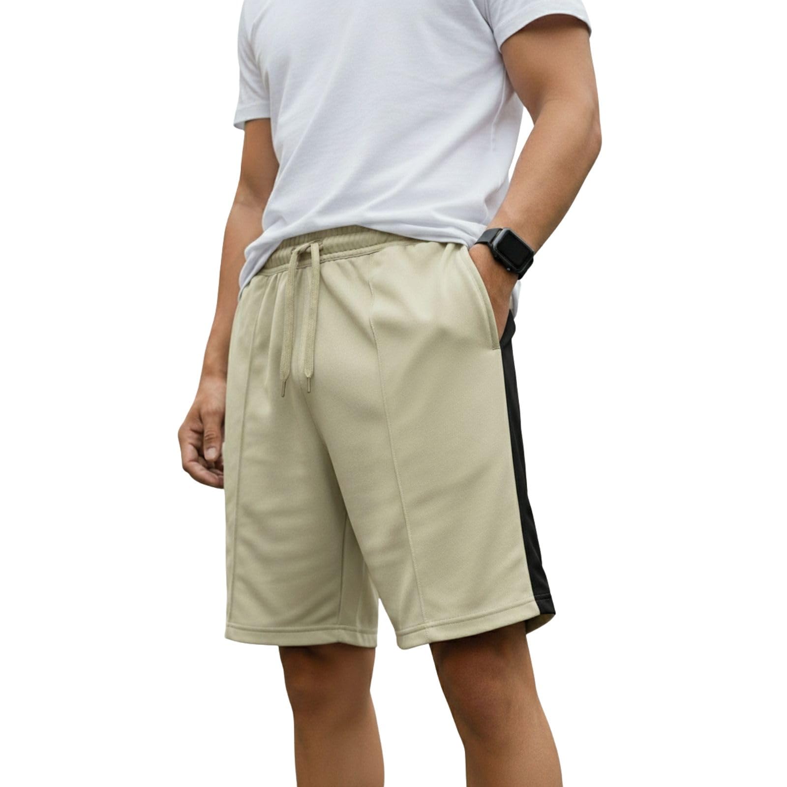 mack jonney Men’s Cotton Shorts with Contrast Side Panel | Soft, Breathable Casual & Sports Wear Shorts with Elastic Waist & Drawstring-M6539-picture-13
