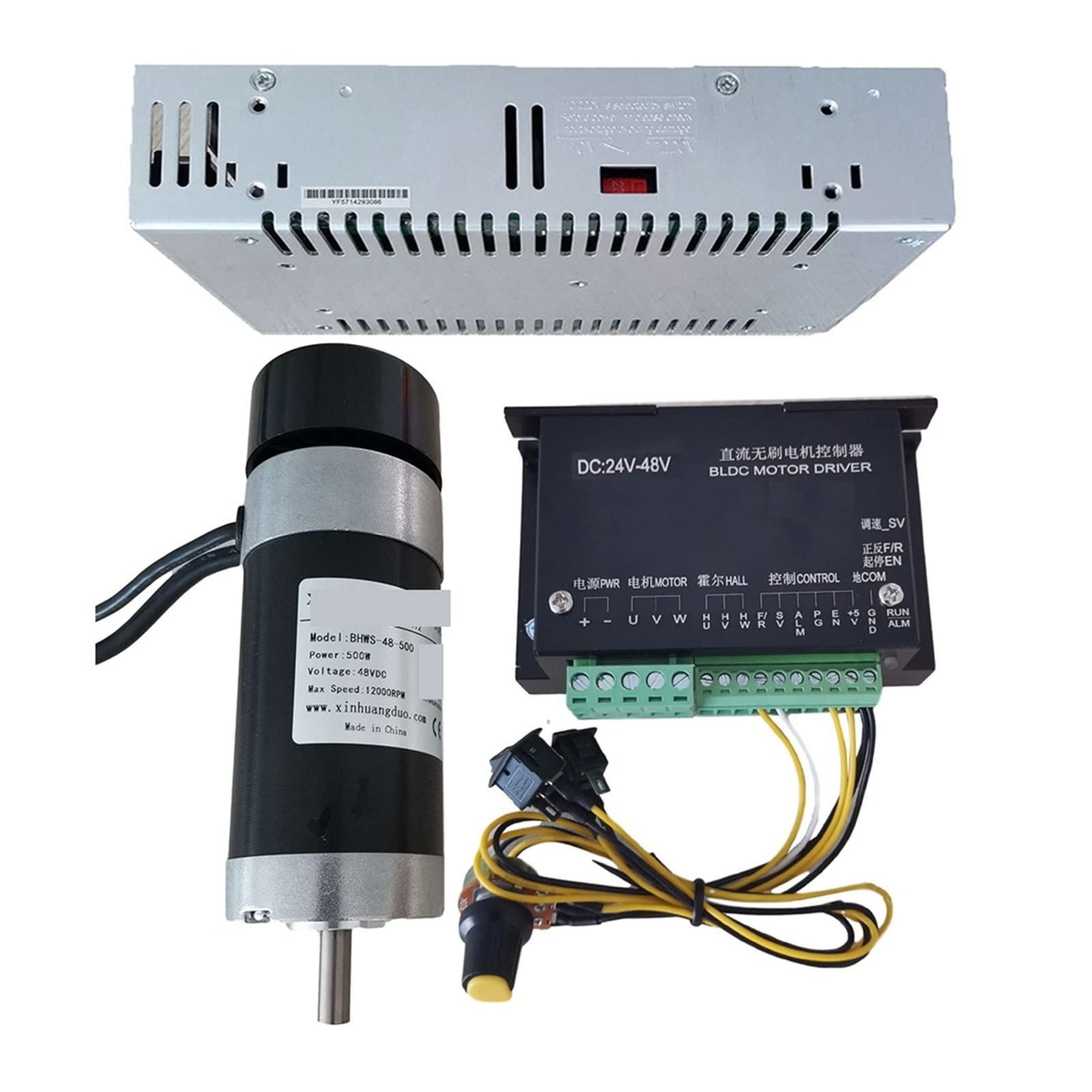 Kit motore mandrino CNC, Motore del mandrino senza spazzole da 48 V 500W+5 7 mm Flessino con viti+ Driver a motore senza spazzole a 48 V+ 4 8vdc 10.5a Alimentazione elettrica per macchina per incision