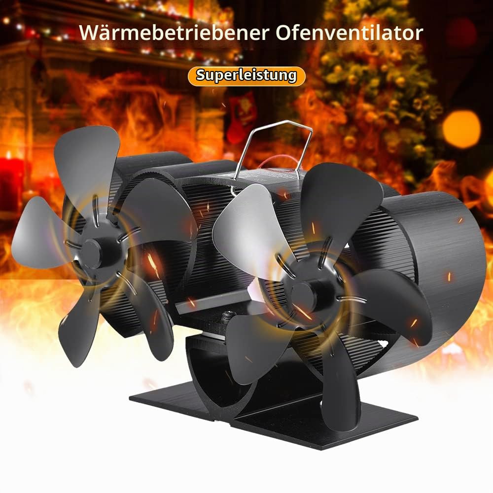 Kaminventilator 10 Blätter Ofenventilator ohne Strom, Leiser Kamin Ventilator kaminlüfter mit Thermometer, Wärmebetriebener Ventilator für große Räume, für Holz/Holzbrenner/Kamin