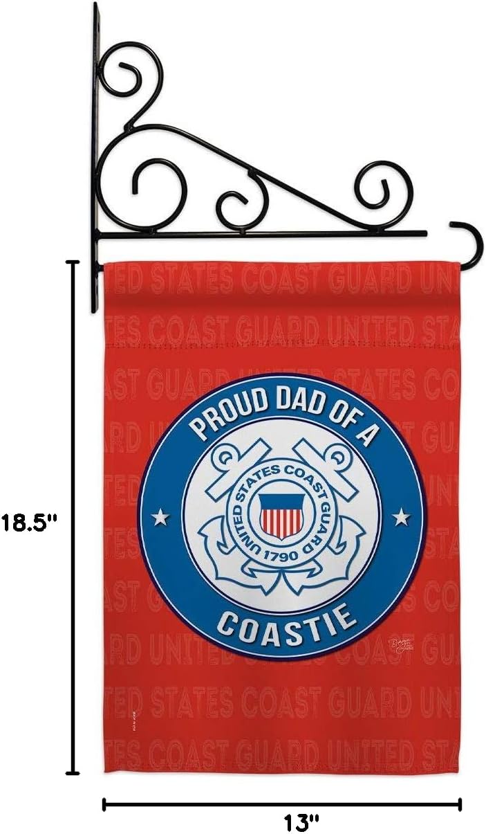 Proud Dad Coastie Garden Flag Set Wall Holder Armed Forces Coast Guard USCG Semper Paratus United State American Military Veteran Retire Official Gift Yard House Double-Sided 13 X 18.5