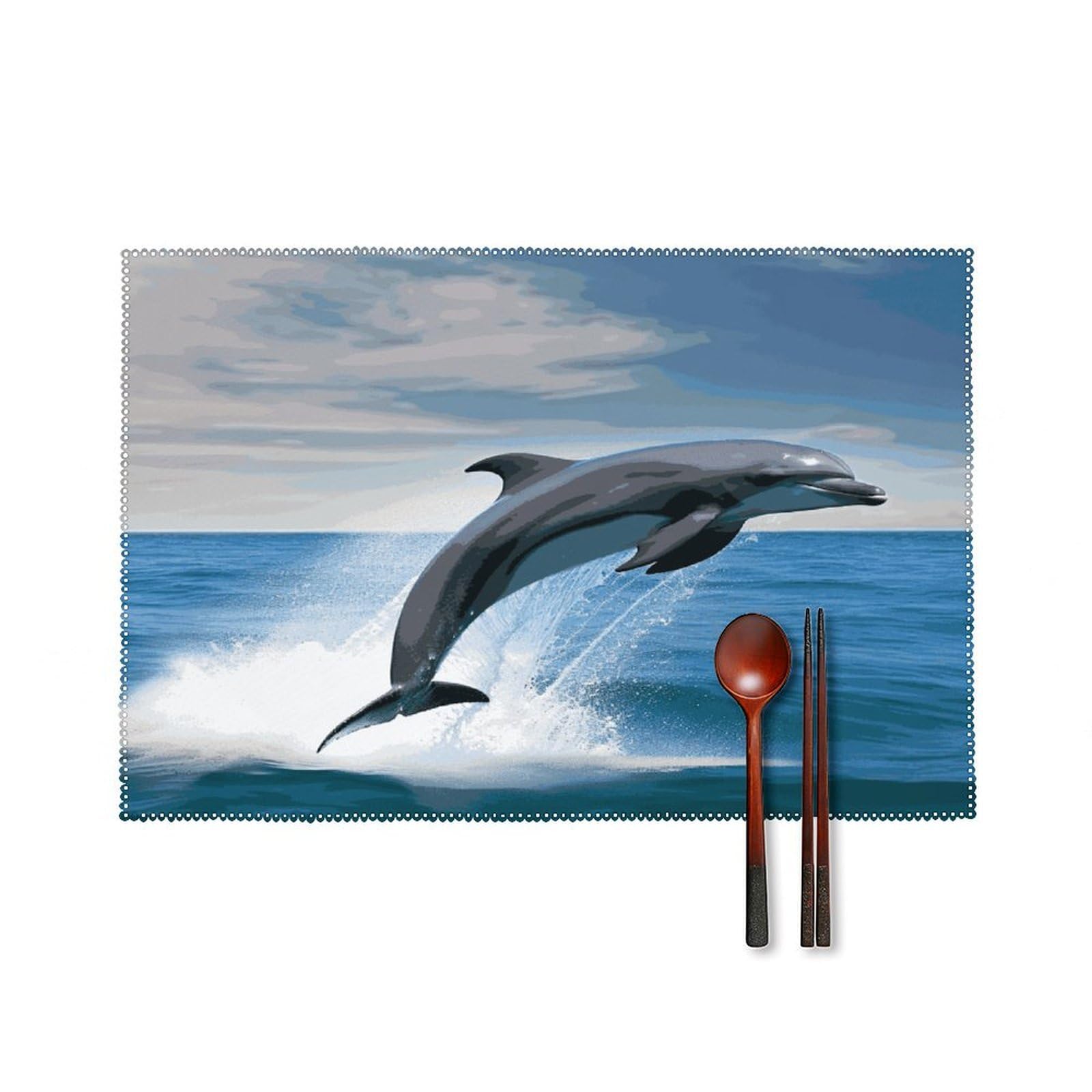 Jumping Up Dolphins Placemats Set of 6 Heat-Resistant Washable Place Mats Wipeable Kitchen Placemat Easy to Clean for Indoor Outdoor Party Kitchen Decoration