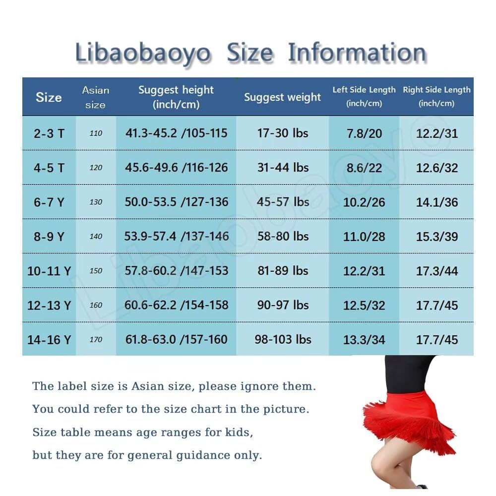 Libaobaoyo Girls Fringe Dance Skirt Mini Layered Tassel Latin Ballroom Tango Performance Outfits Black