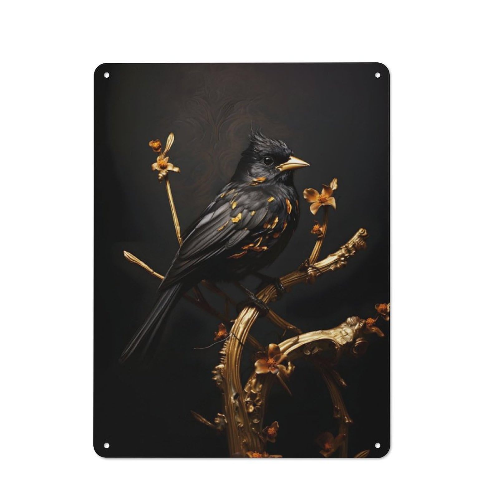 Junmoney Black And Gold Sparrow 02 Printed Metal Sign 40X30cm For Studio Or Craft Room, For Creative-Space Collectors