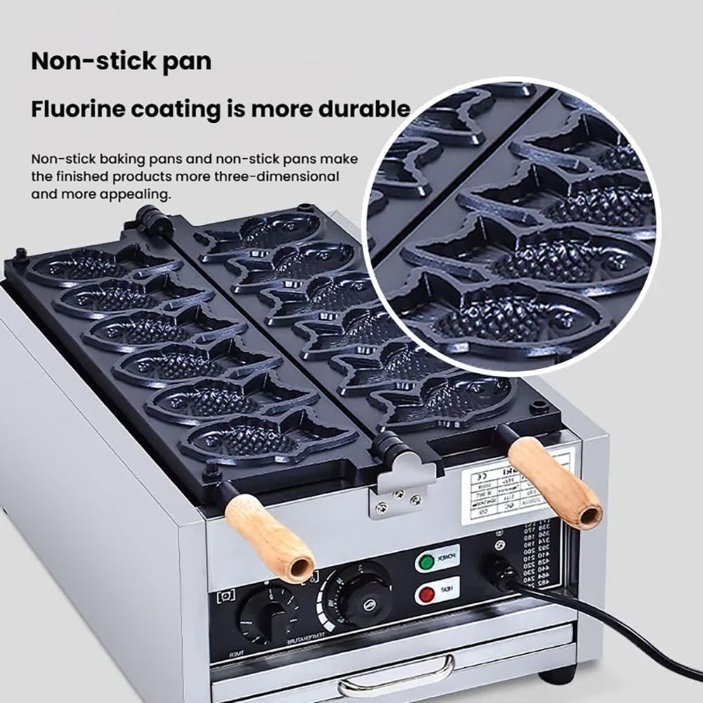 Plancha para Gofres Taiyaki con Revestimiento Antiadherente De Teflón,Temperatura Ajustable De 50 a 300 ℃,Máquina Multifuncional para Hacer Gofres De Pescado Y Aperitivos