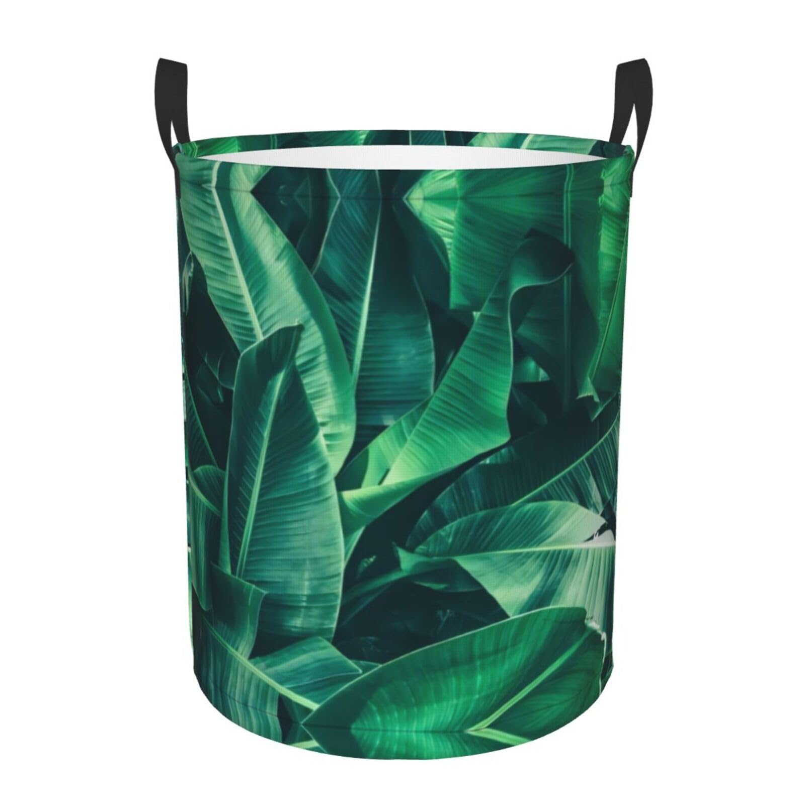 S Circular Hamper Tropical Banana Leaf Print Storage Basket for Home