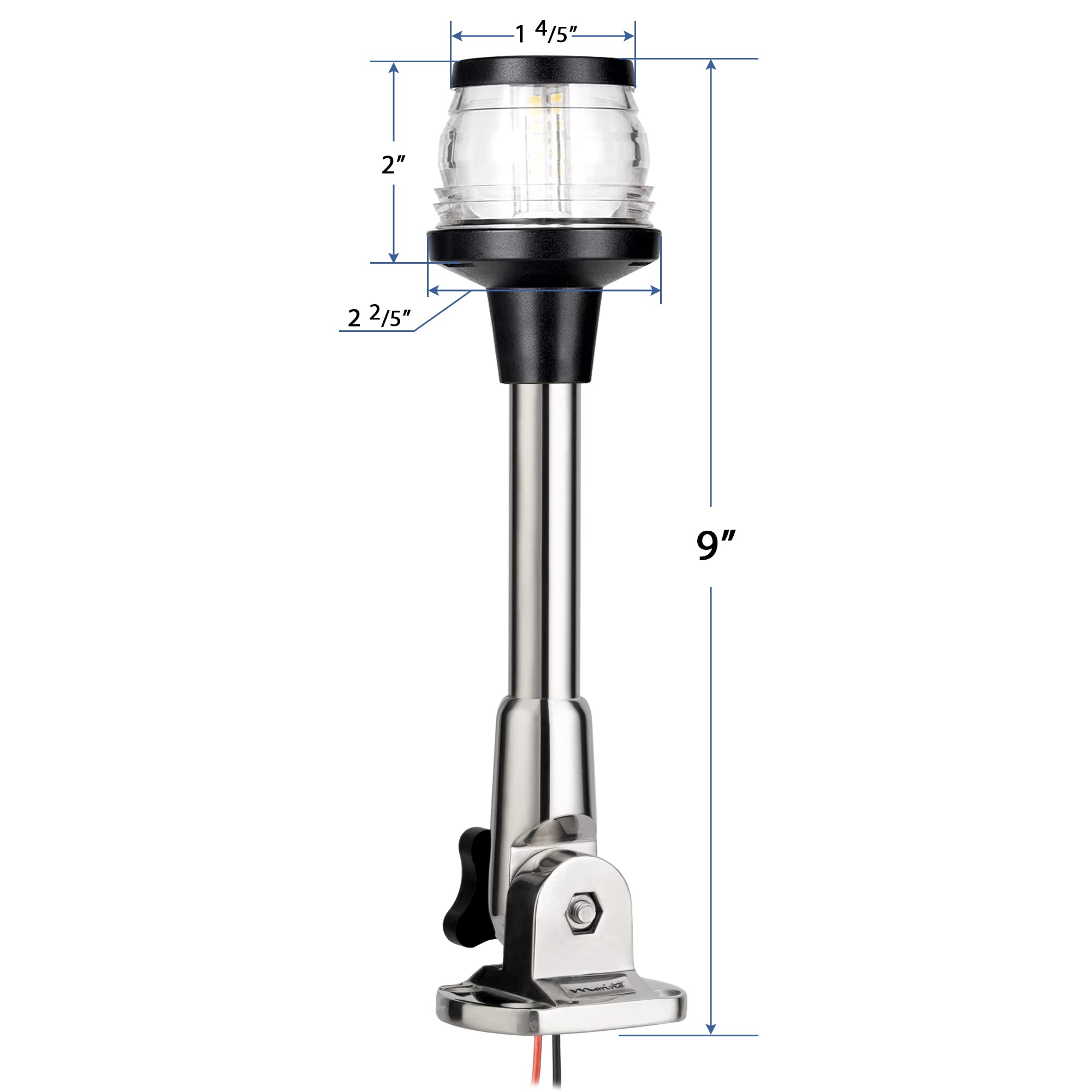MARINE SYSTEM Made 3-NM LED Fold Down Boat Stern Light All Round 360° Boat Anchor Light for Pontoon and Fishing Boat, 12-24V (9