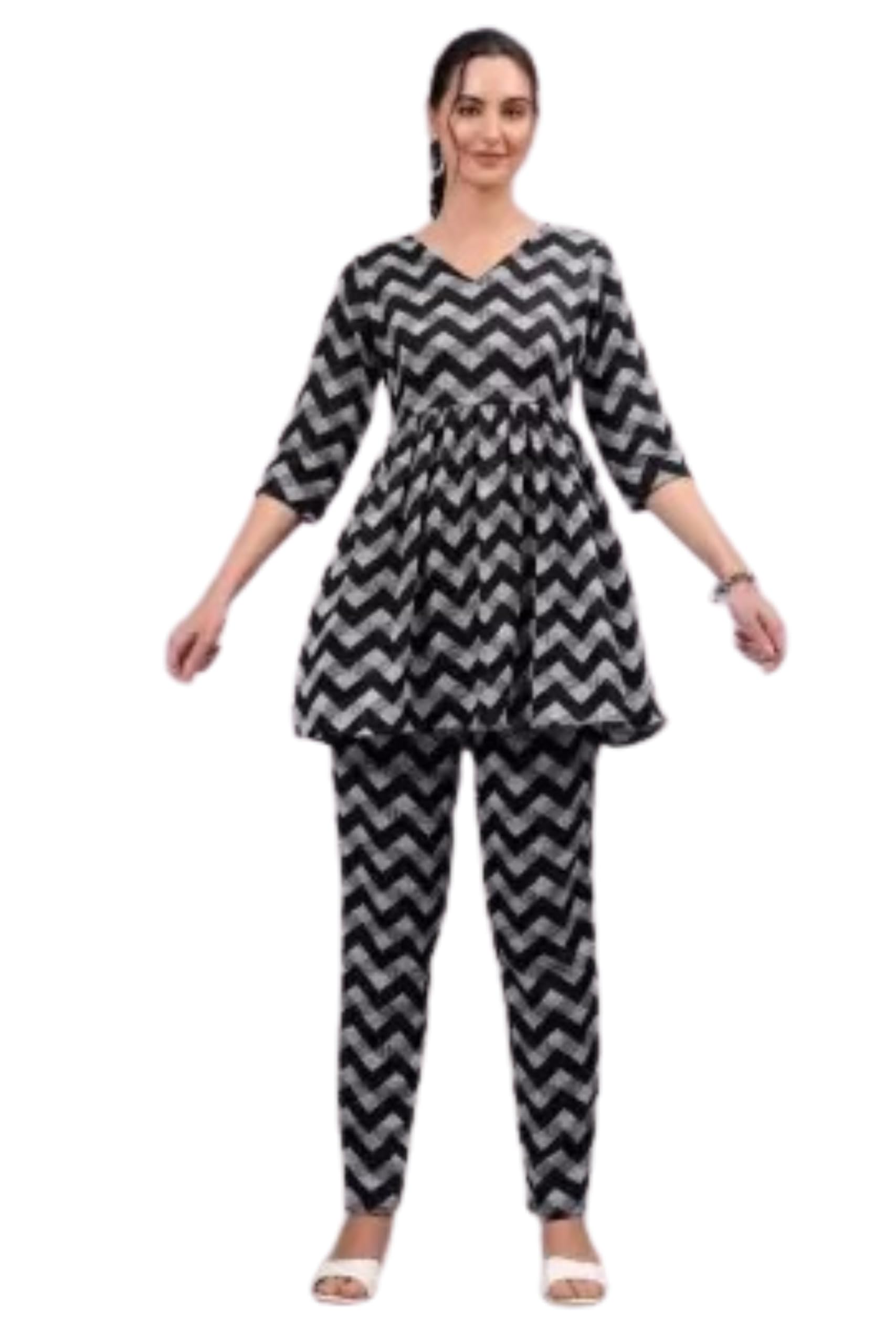Women's Rayon Fabric V Neck 3/4 Sleeves Embellished Co-ords Set-picture-21