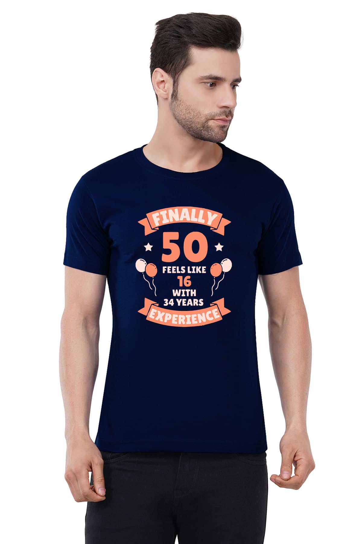 - Men's Cotton Printed T-Shirt -Finally 50 | 100% Cotton | Half Sleeves | Regular Fit | Printed | Round Neck | Graphic T Shirt