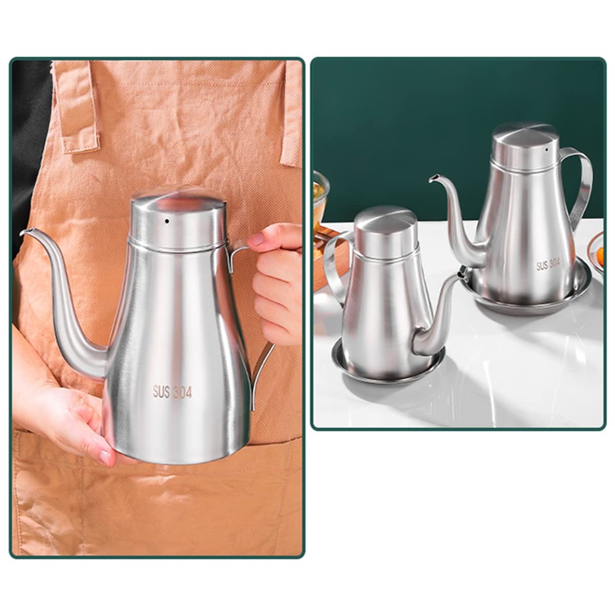 Dozownik oliwy z oliwek ze stali nierdzewnej z sitkiem, idealny do nalewania oliwy z oliwek i płynów, mżawka do octu, niezbędnik kuchenny, 500 ml