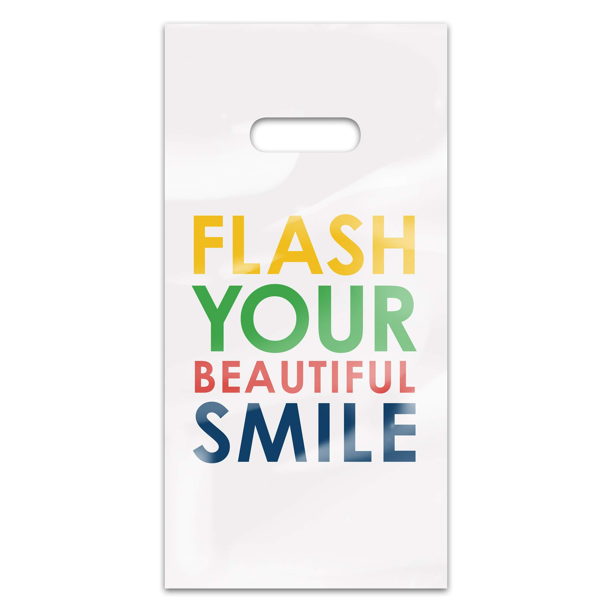 PracticonFlash Your Beautiful Smile 6" x 12" Dental Giveaway Bag, Dental Hygiene Patient Care Goodie Bag, Dentist Office Plastic Gift Bags, 100 Pack