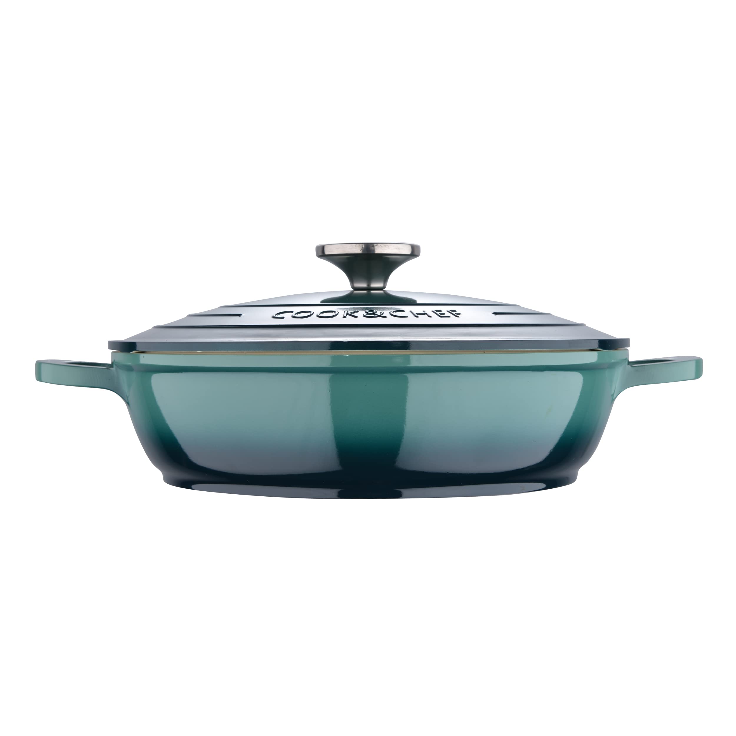 BERGNER Excalibur | Pentola bassa da 24 cm di diametro e 6,5 cm di altezza | con coperchio | realizzata in alluminio pressofuso | adatto per forno e induzione | verde