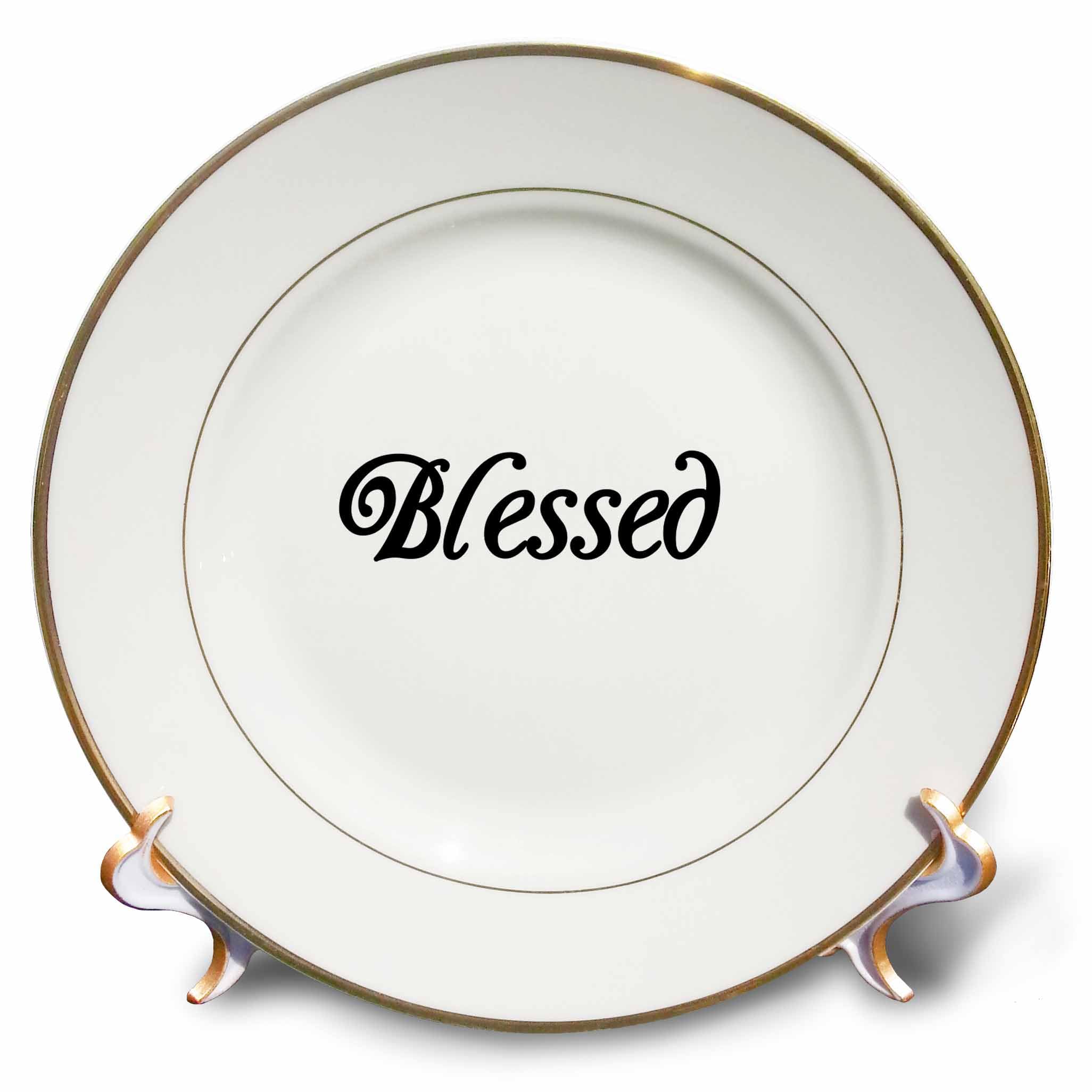 3dRose Porcelain Plate - Blessed, Inspirational Word, Typography, 3drsmm (cp_292751_1)