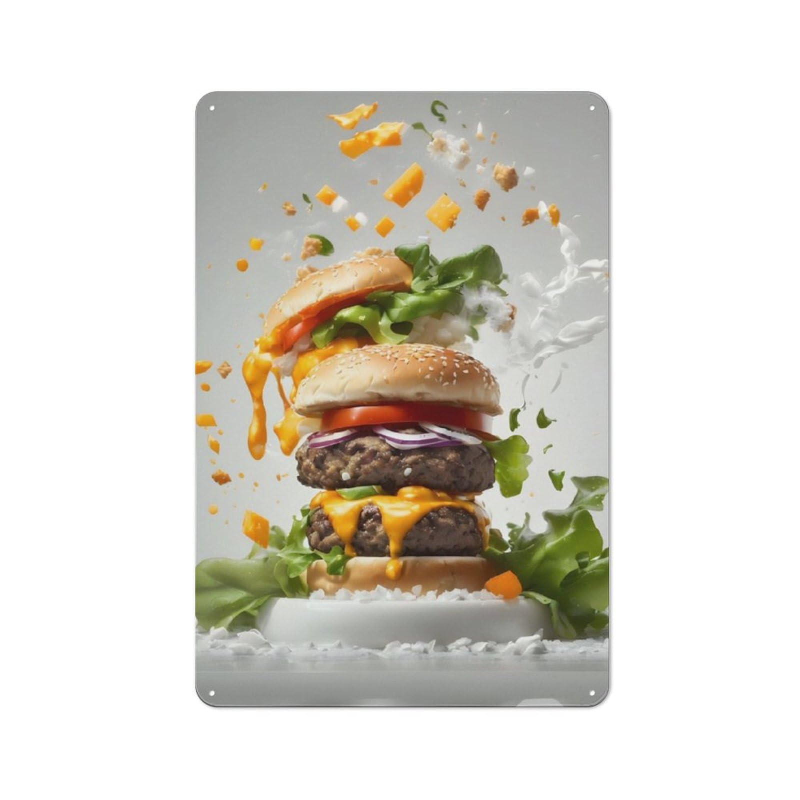 Junmoney Hamburger Meat Retro Printed Metal Sign 30X20cm For Living Room Wall, Wall Decor For People Reorganising Living Room