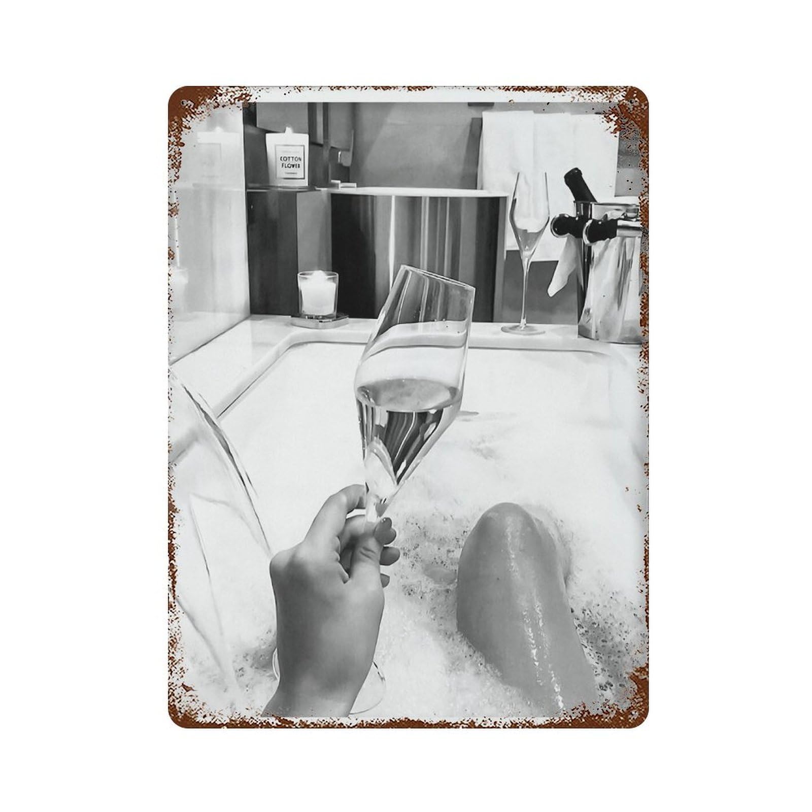 xiaoxiaoshen Woman Drinking Wine in Bathtub Print Wall Decor Art Metal Tin Poster Modern Home Decor Art Home Bar Shop Decorations Vintage Sign 40x30cm