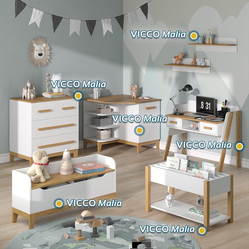 VitaliSpa Étagère pour Enfants Malia, Blanc, 80x46cm, autoportant pour Le Rangement des Jouets et des Livres
