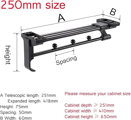 Miniatura 2 de Pull-Out Clothing Hanger Rail Closet Retractable Valet Rod Extendable Clothes Rack Organizer Space Saving 2 Styles  Size  B-250mm