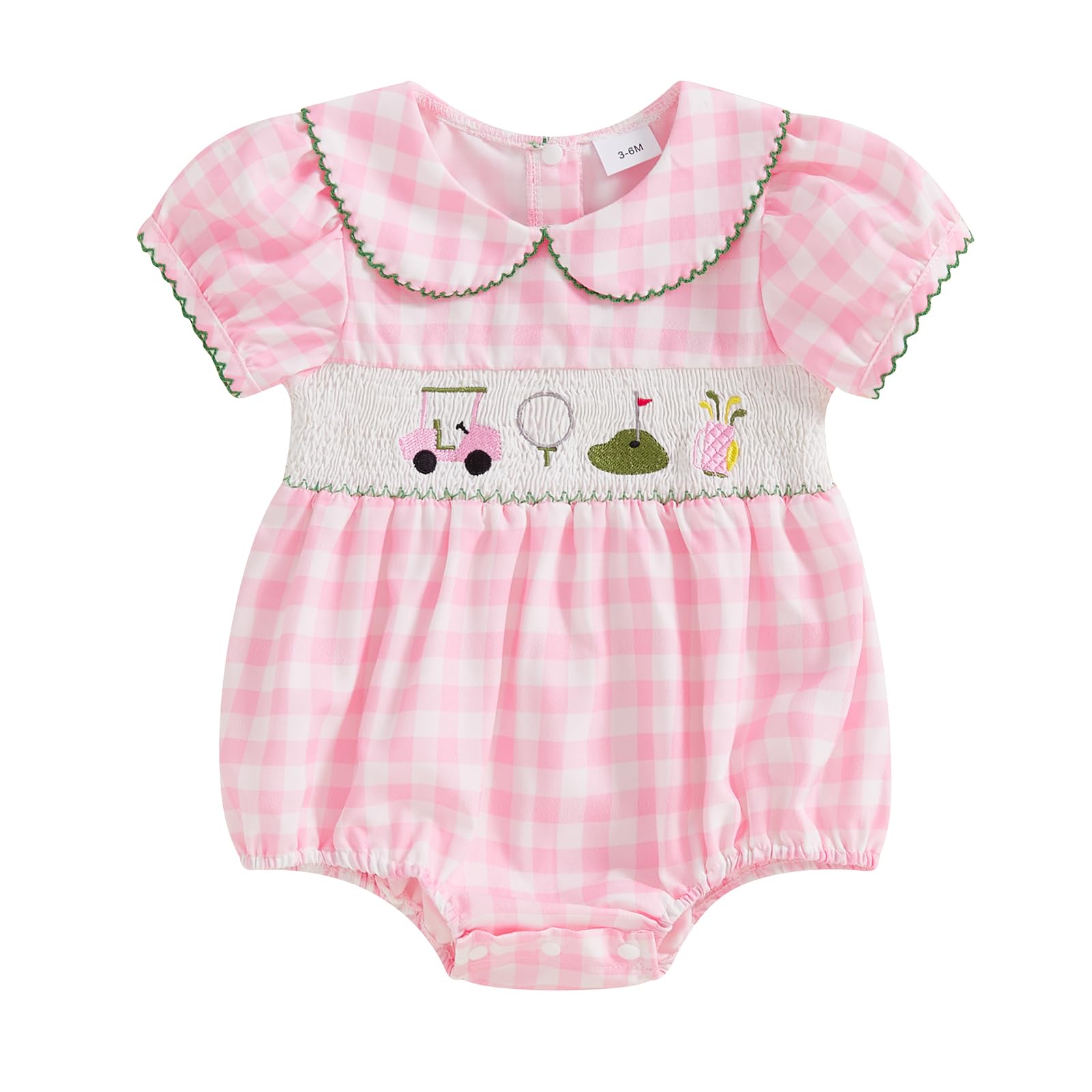 Bonangber Baby Girl Golf Outfit Plaid Print Short Sleeve Lapel Golf Romper Smocked Bodysuit Cute Newborn Baby Girl Summer Clothes(D-Pink Golf,0-3 Months)