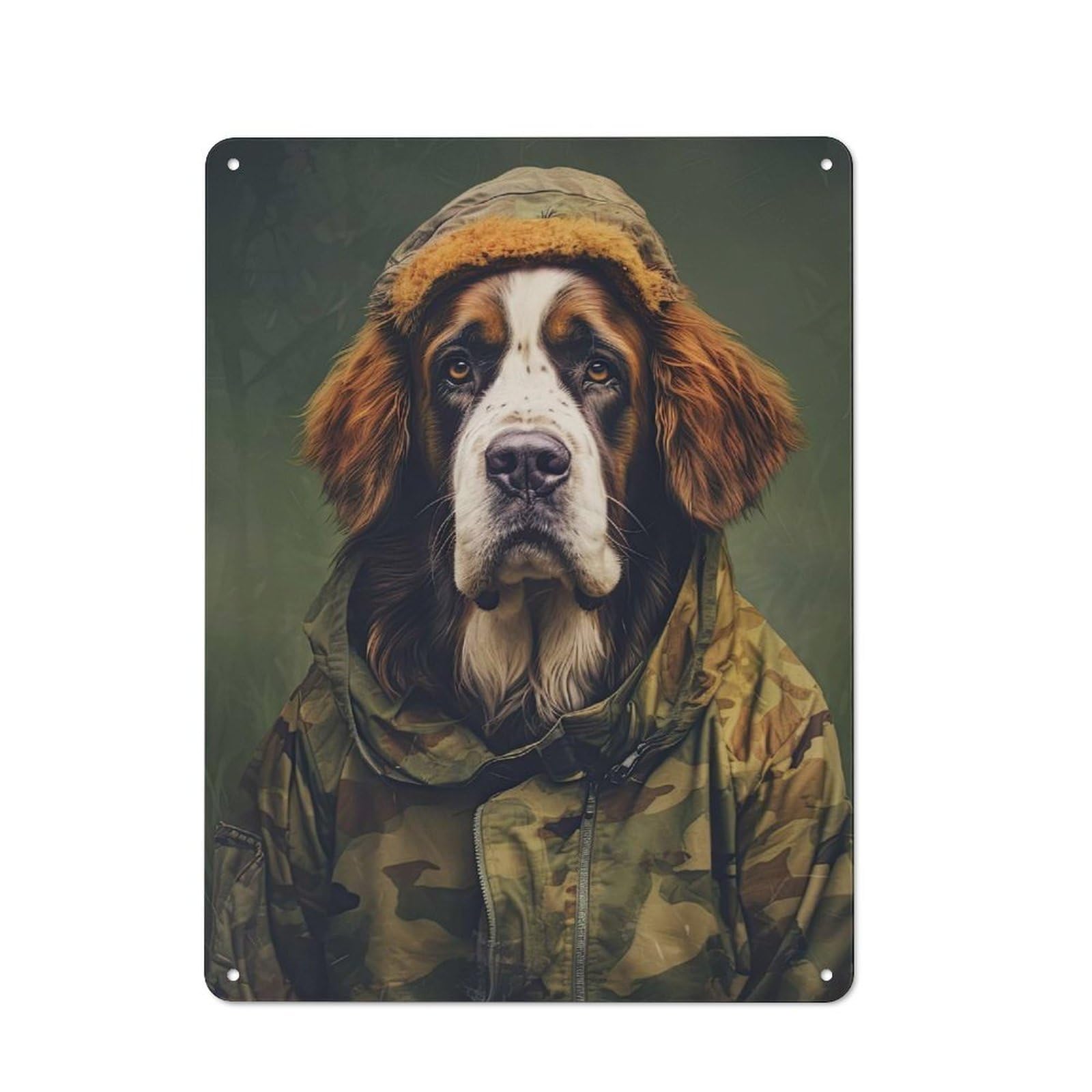 Junmoney Style-6 Saint Bernard Camo Jacket Classic Metal Wall Decor 40X30cm, Decorative Tin Plaque For Cafe, Pub, Workshop Or Home Bar
