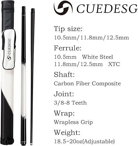 Miniatura 8 de Palo de taco de piscina de fibra de carbono 0.413 in/0.465 in/0.492 in, palo de piscina de baja desviación, palo de taco profesional con estuche