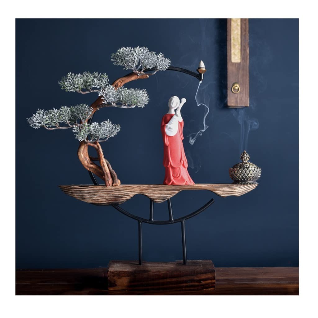Árbol bonsái Artificial China Zen Decoración Artificial Bonsai Plant Indoor Potted Faux Plantas Decoración Backflow Incienso Quemador for Home Office Hotel Decoración de Plantas Falsas