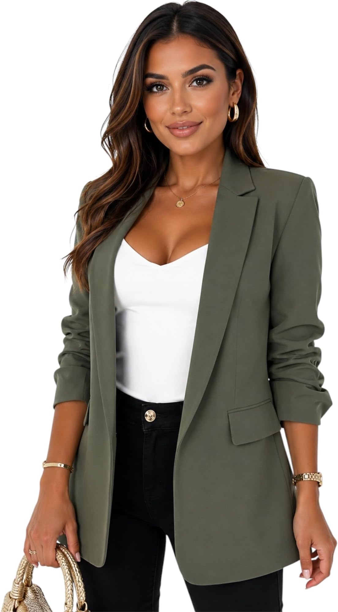 Lined Blazers for Women UK Casual Long Ruched Sleeve Suit Plain Open Jackets Clearance Work Office Womens Coats Cardigan Suit Formal Jacket Top Solid Color Collar Italian Ladies Blazer Coats UK 10-20