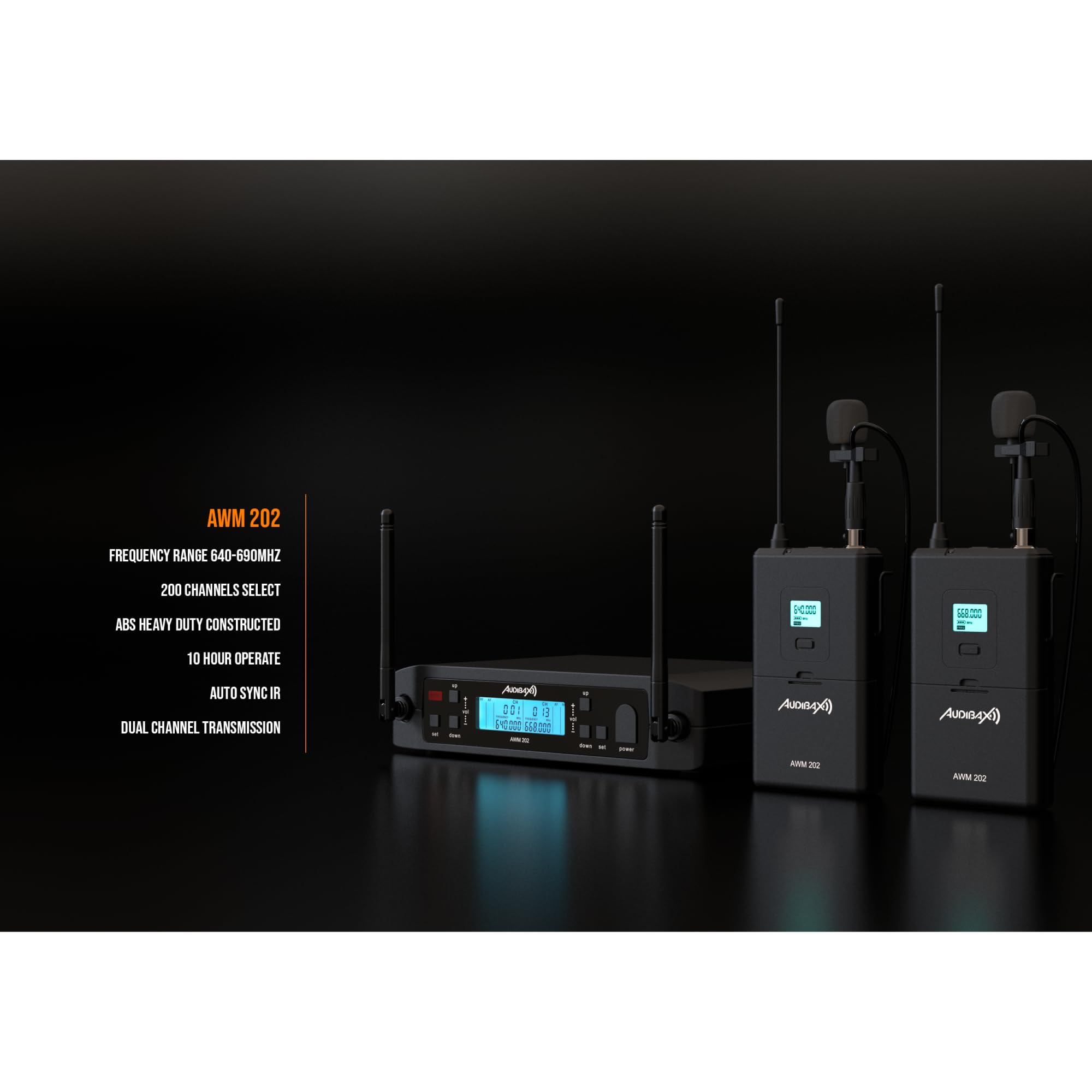 Audibax AWM 202 Sistema Inalámbrico Micrófono Lavalier de 2 Canales UHF