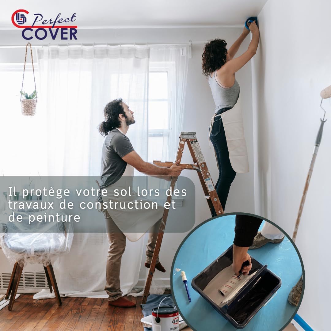 Perfect Cover Feutrine Autocollante Perméable à l’Air 1 m x 50 m – Bâche de Protection Sol Chantier pour Rénovation, Adaptée aux Sols en Bois et Carrelage, Résistante aux Liquides | 160 g/m²
