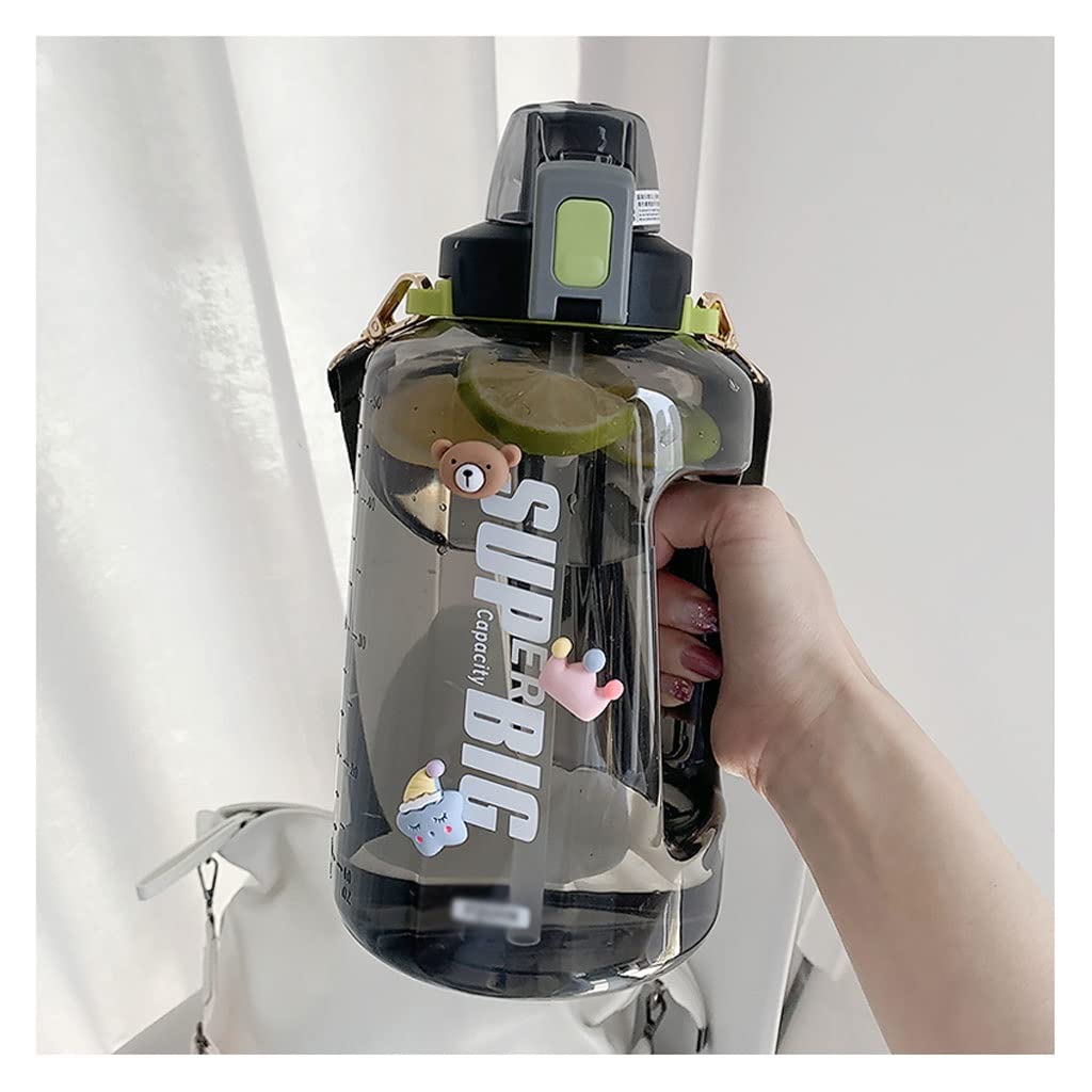 Wasserflaschen Trinkflasche Sportflasche 1,5-Liter-Sportwasserflasche mit Stroh Große Kapazität Wasserbecher Leak-Beweis for Männer und Frauen Outdoor Travel Plastic Cup Wasserflasche ( Color : B-blac