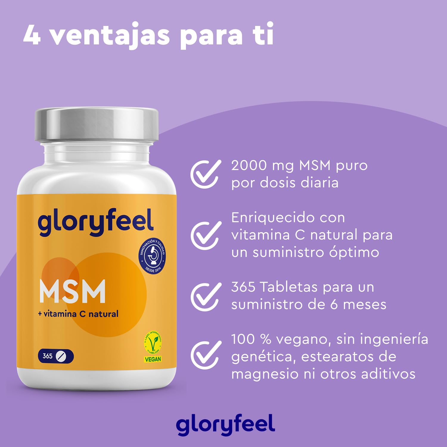 MSM 2000mg + Vitamina C Natural - 365 Tabletas de alta dosificación - Para huesos, articulaciones, piel y sistema inmunitario* - Metilsulfonilmetano vegano - Probado en laboratorio, sin aditivos