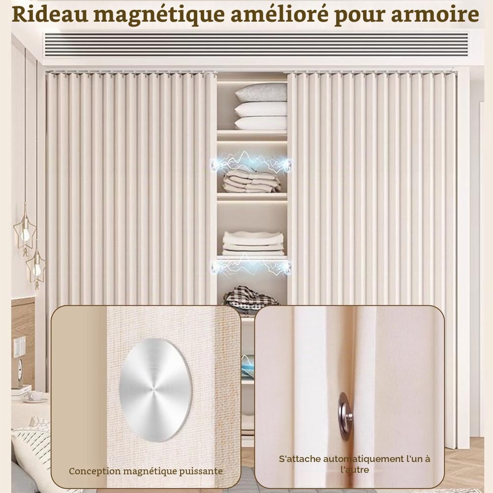 Générique Rideau De Placard Coulissant avec Fermeture Magnétique, Rideau De Placard Anti-Poussière pour étagère Ouverte avec Rail, Rideau De Porte D'armoire De Cuisine,A1,Track W90/Curtain H200cm