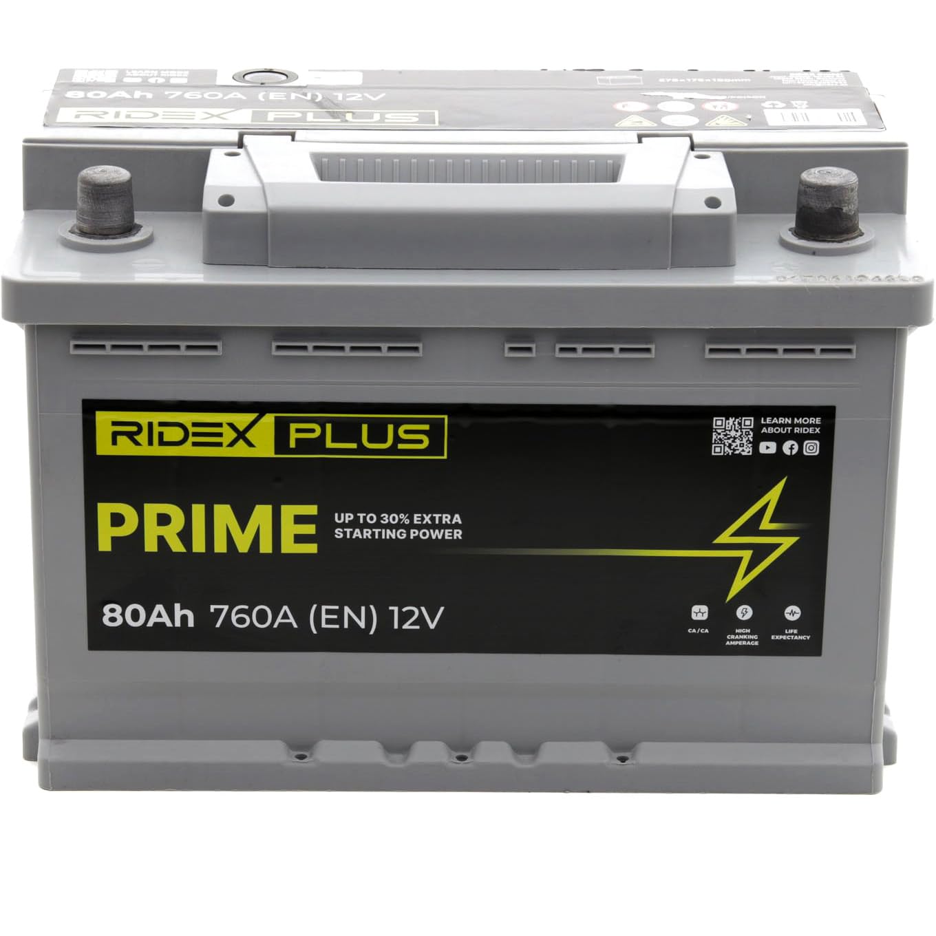 RIDEX PLUS 1S0019P Prime Batería Coche 80Ah 760A 12V B13 DIN/ISO L3 Baterías de Arranque de 75Ah 70Ah Compatible con VW Polo V Hatchback 6R1, 6C1 Golf 7 Hatchback 5G1, BQ1, BE1, BE2, PEUGEOT, SKODA