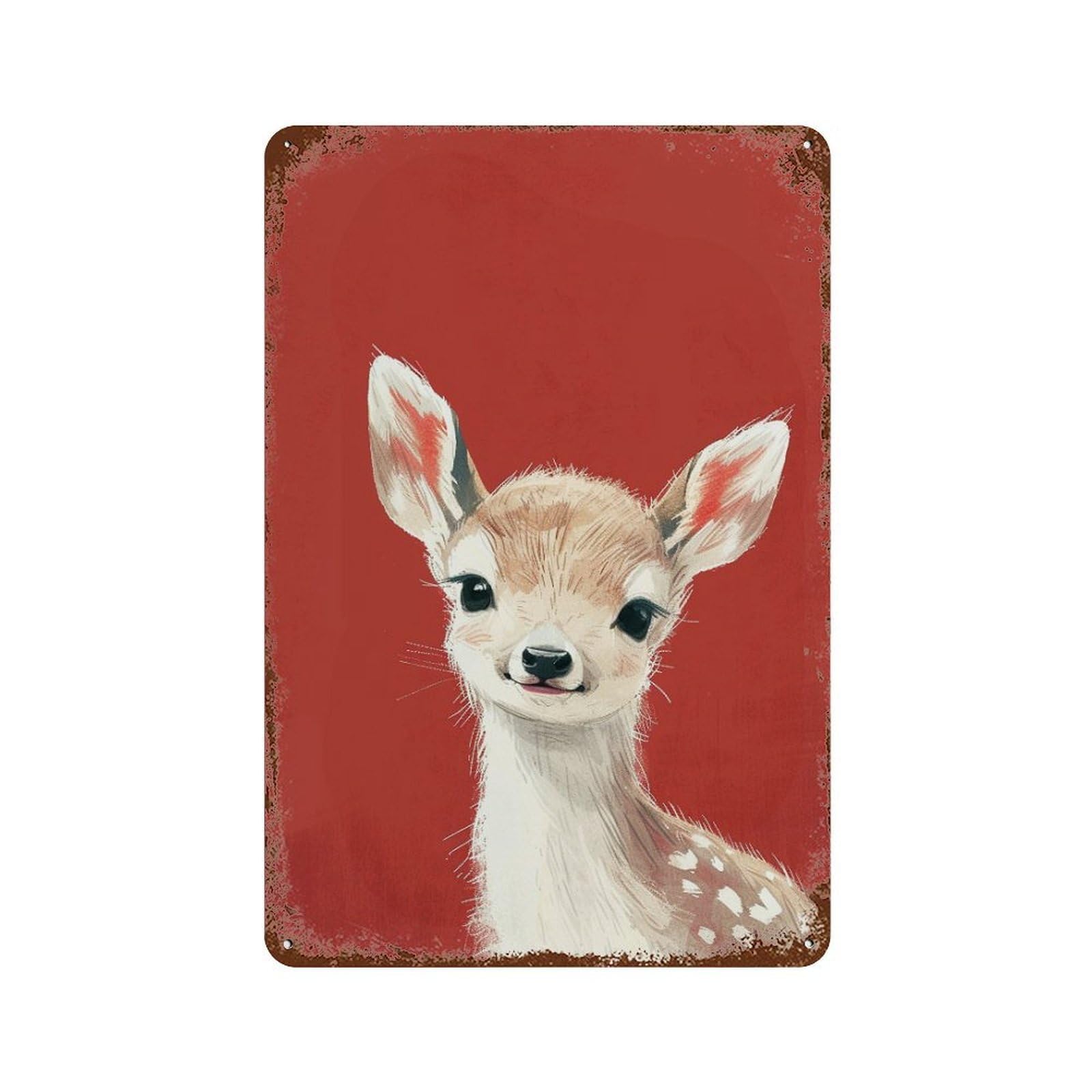 Baby Deer Illustration Distressed Metal Wall Sign 11.8"x7.9", for Garage, Bar And Workshop Decor, Decorative Metal Wall Art
