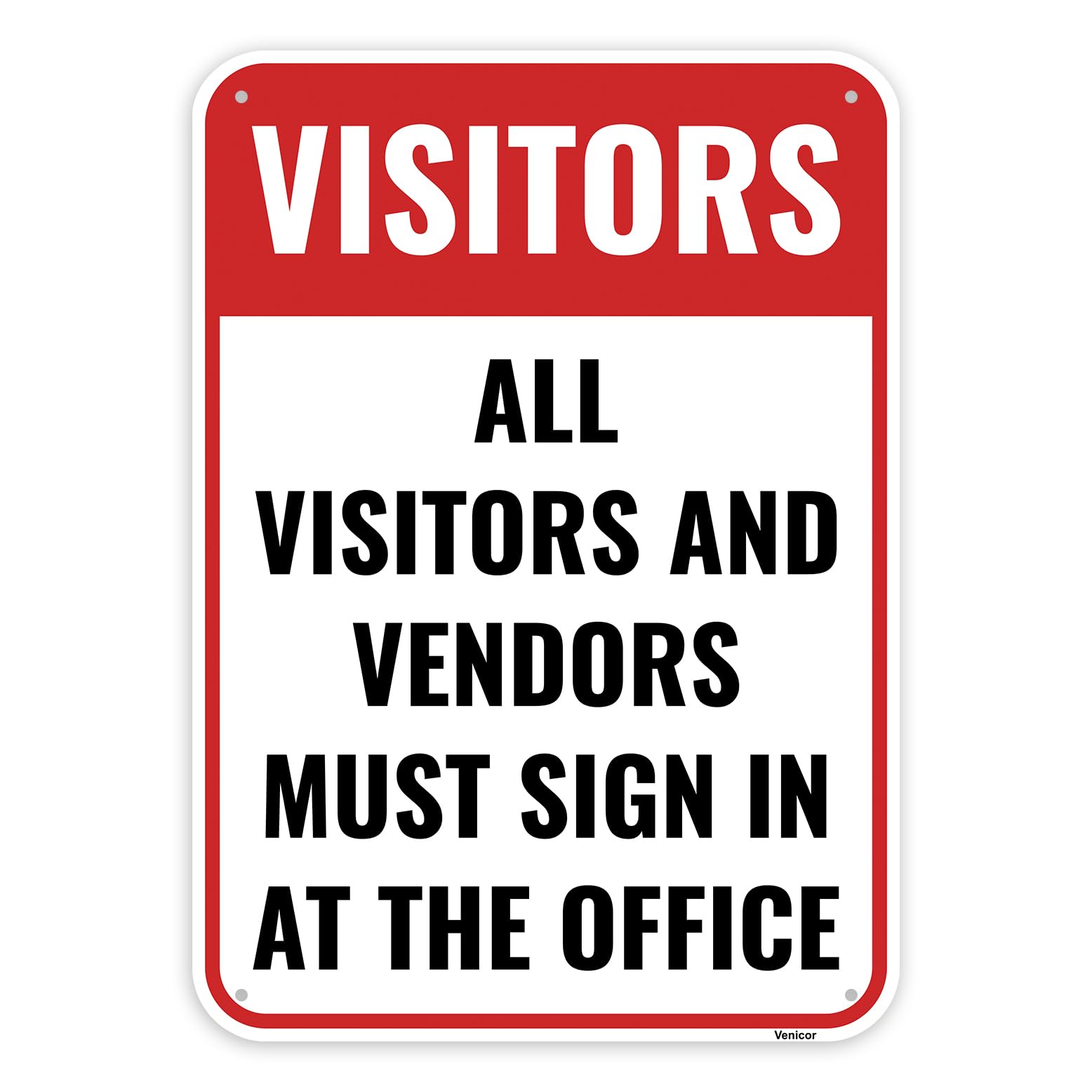Visitor Check In Aluminum Sign, Vendor Sign In Office Notice, 12x8 Inch