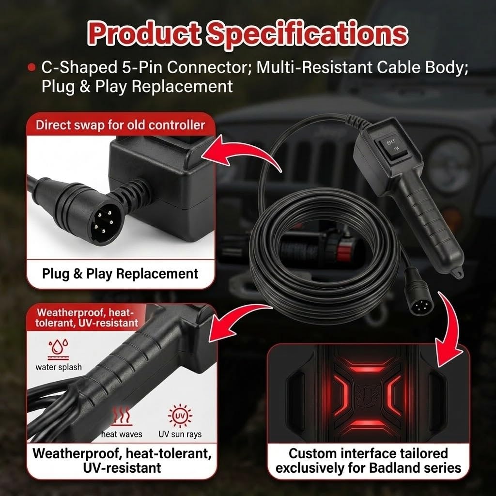 68142 5 Prong Winch Remote Control Switch Cable C-Shaped 5-Pin