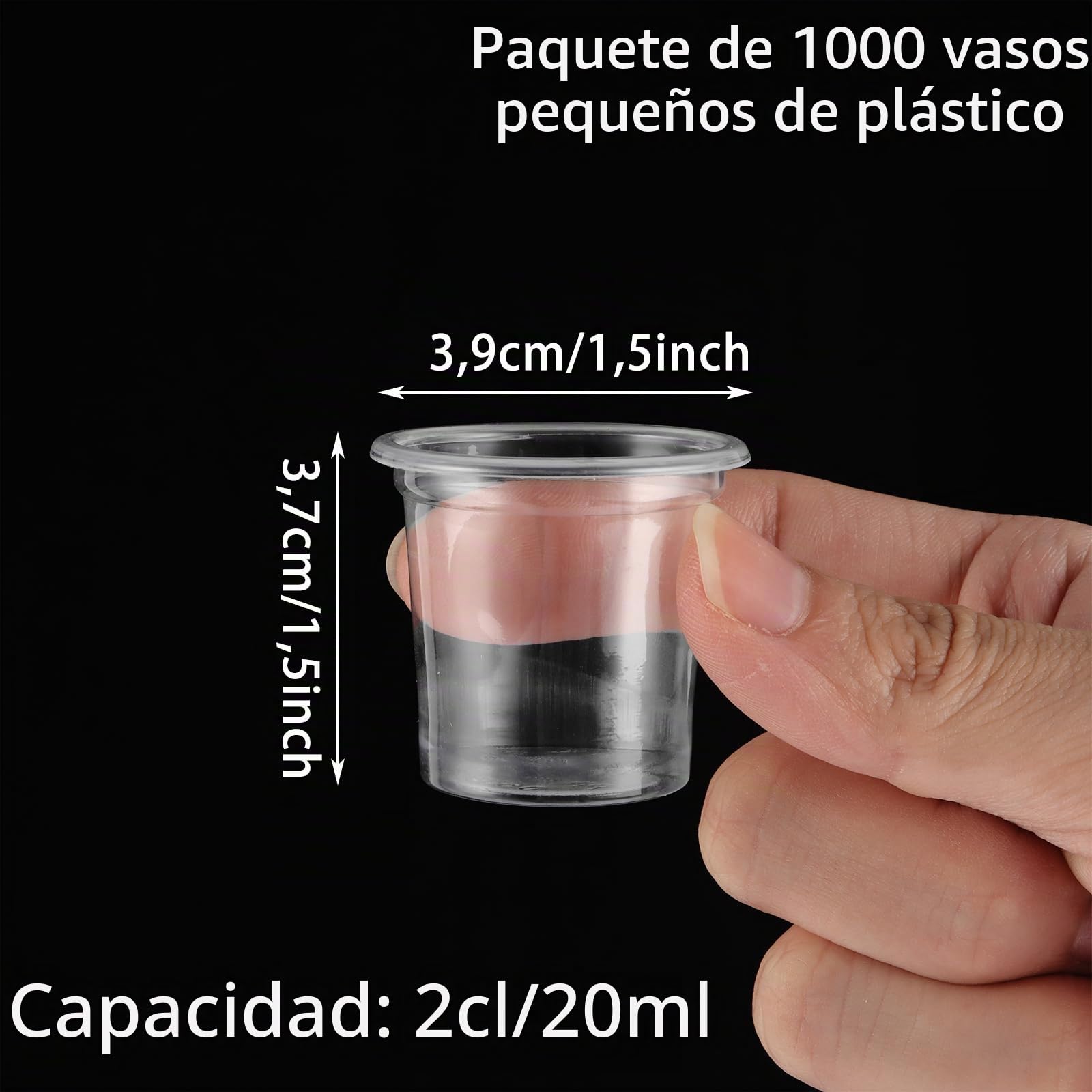 Vasos reutilizables de plástico (20 ml/2 cl, 1000 unidades), transparente