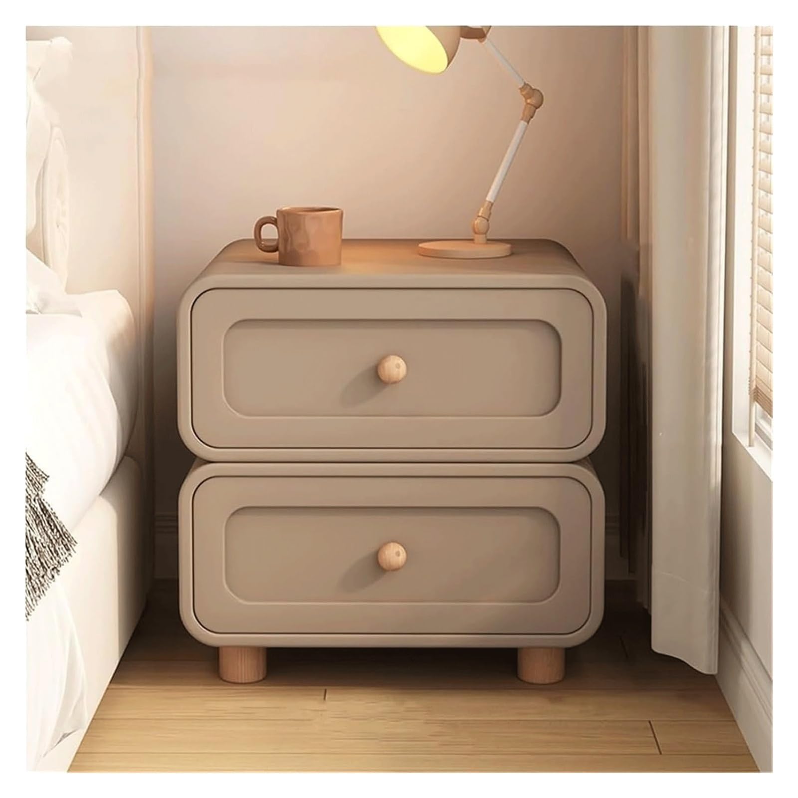 SXZenSpace Wooden Nightstand Modern Bedside Cabinet with 2 Sliding Drawers and Leather Finish Small Table Sofa Side for Home(Brown,40cm)