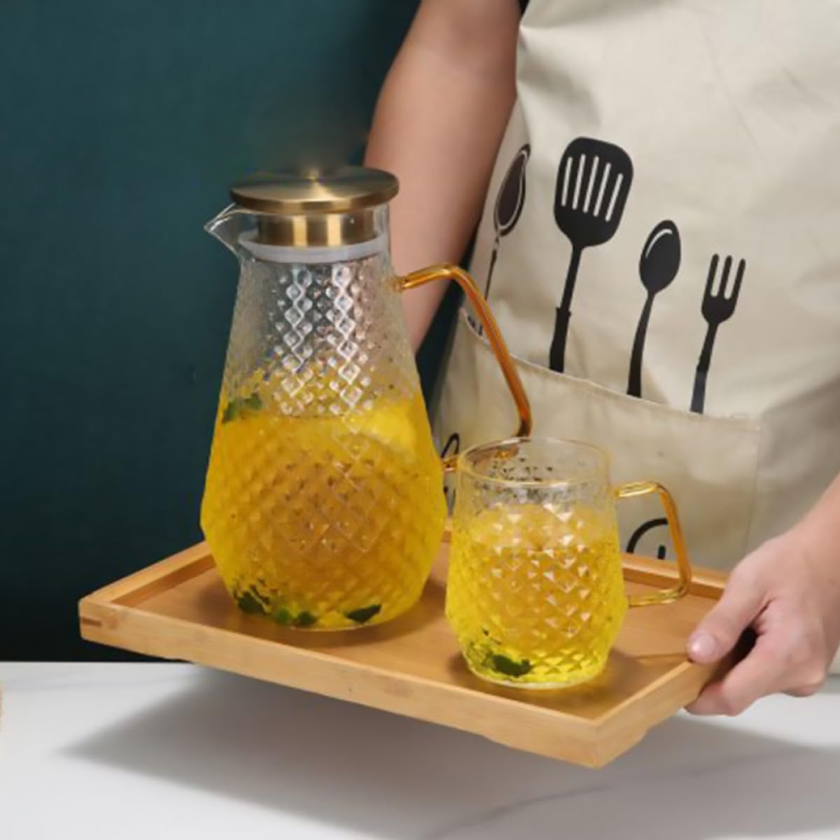Jarra Tapa Hermética de Vidrio de Borosilicato de 1500ml Ligera y Portátil Servir Agua o Bebidas Frías Adecuado para Uso Diario en Familia