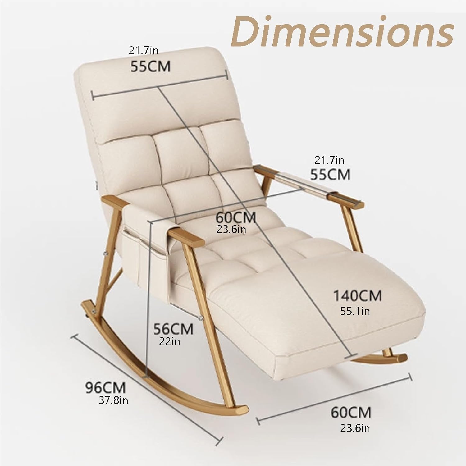 Rocking Outdoor Lounger Chair Chaise Lounge Zero Gravity Rocker,Comfy Rocking Chair with Padded Cushion for Bedroom and Living Room