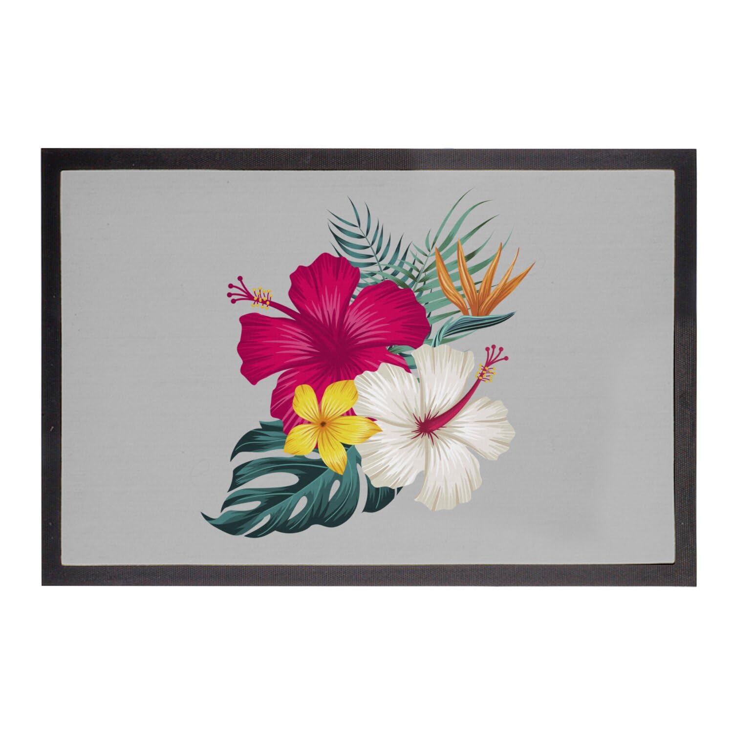 Paillasson gris anti salissure hibiscus tapis d entree 60x40cm pour sols propres jungle