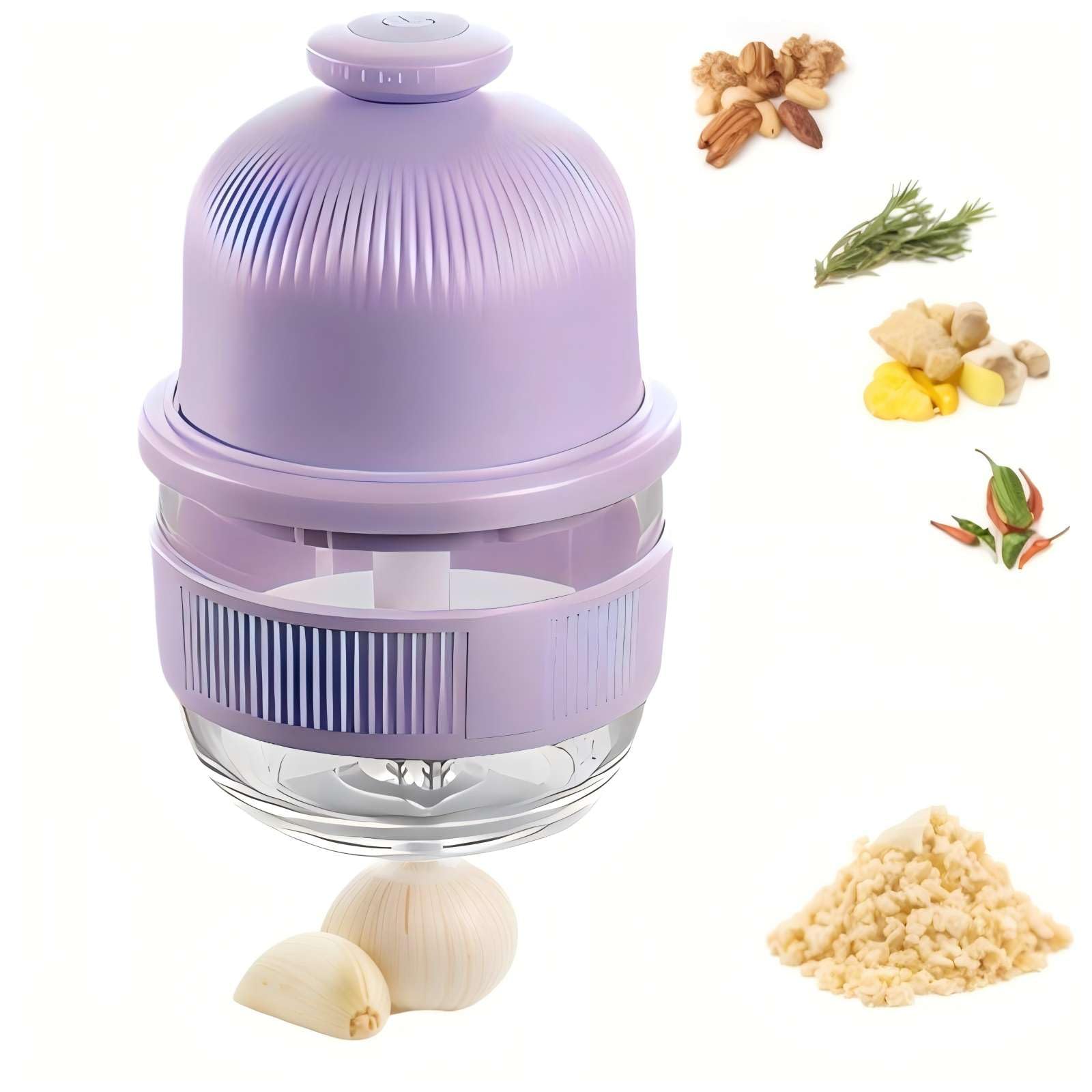 Electric Garlic Chopper - Portable 350ML Garlic Grinder Masher with Cordless Food Processor for Ginger, Peppers, Fruits, Meat, Spices, Beans & More - Ideal for Kitchen Chef, Housewife & Home Cooking