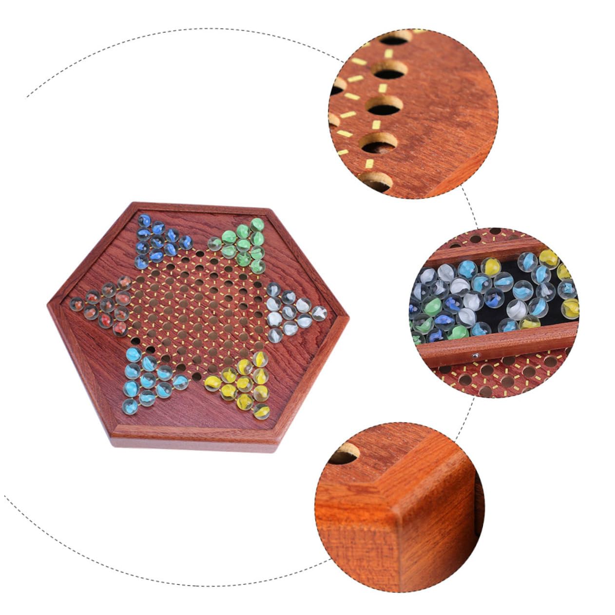 BESTonZON Damas Chinas De Madera con De Vidrio para Niño Niña y Adultos Tablero Hexagonal Educativo y Divertido para