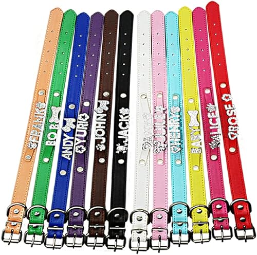 Miniatura 8 de Lo más caliente! Collar de perro con nombre personalizado para perros pequeños, medianos y grandes, collar de cuero con diamantes de imitación para