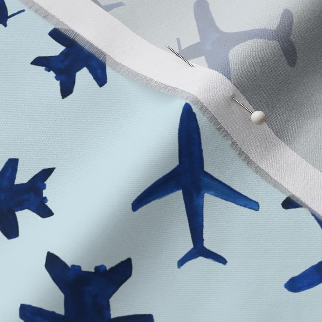 Spoonflower Fabric - Watercolor Airplanes Blue Airplane Aviation Transport Boy Kids Printed on Organic Cotton Sateen Fabric by The Yard - Sewing Quilting Apparel Home Decor