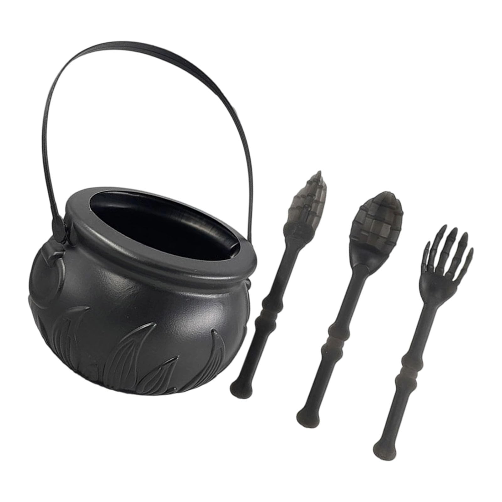 Jazuaiao Halloween Witch Cauldron Candy Bucket with Tableware Portable Treat Storage Container with Handle for Kid Witch Cauldron Candy Container